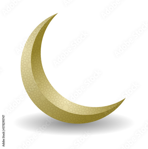 Ornate Crescent Moon with shadow for ramadan kareem, ramadan mubarak, eid mubarak, and eid saeed greeting card design element. Vector illustration.