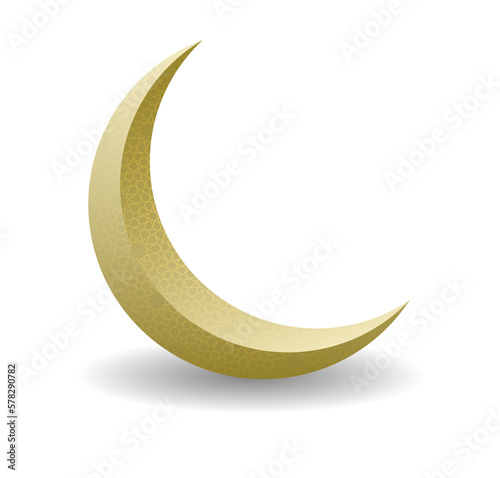 Ornate Crescent Moon with shadow for ramadan kareem, ramadan mubarak, eid mubarak, and eid saeed greeting card design element. Vector illustration.
