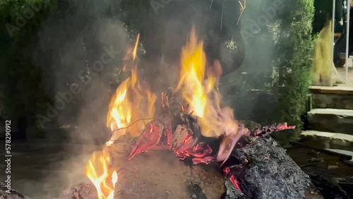 Camp fire, wood and hot heat concept.