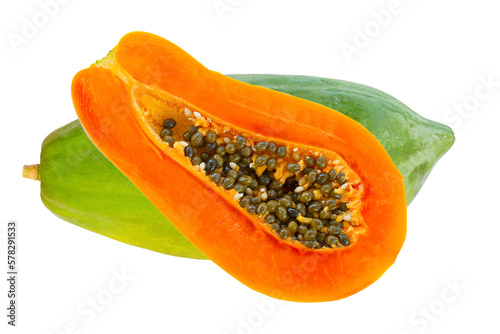 papaya ripe slice on white background with chipping path