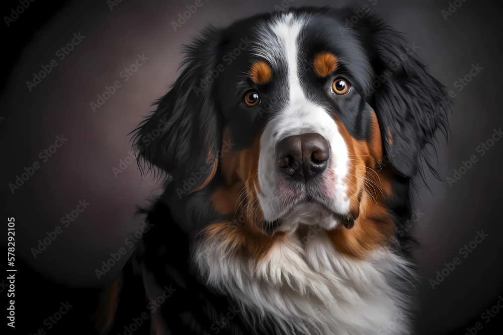 Bernese mountain dog portrait. Generative ai design.
