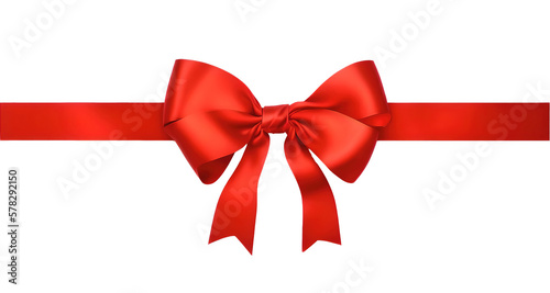 Red beautiful satin ribbon with a bow isolated on a transparent background. AI generated.