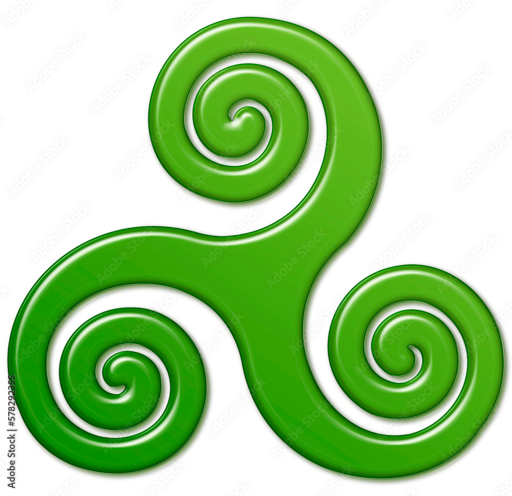Celtic symbol, triskele, Irish green. Symbol made with Celtic knots to use in designs for St. Patrick's Day.
