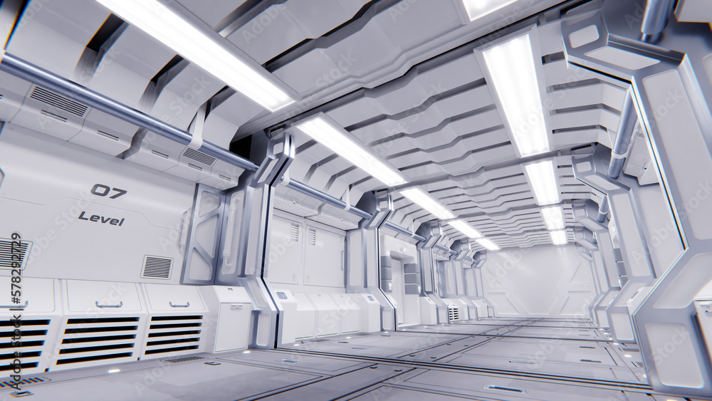 Futuristic architecture Sci-Fi spaceship hallway interior Stock ...
