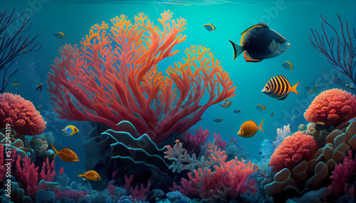 Underwater coral reef full of fish in nature  generative ai