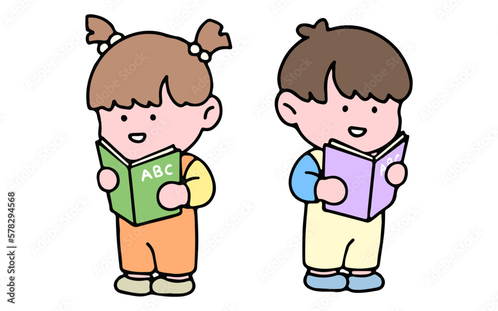 A cute kid character, reading a book, studying and doing homework, isolated on a background, for a back-to-school concept. A cute kid character, reading a book, studying and doing homework, isolated on a background, for a back-to-school concept.