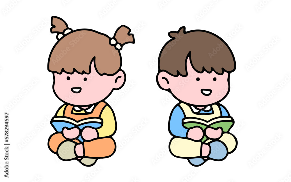 A cute kid character, reading a book, studying and doing homework, isolated on a background, for a back-to-school concept. A cute kid character, reading a book, studying and doing homework, isolated on a background, for a back-to-school concept.