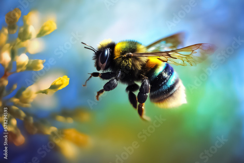 Bumblebee flying flying to flower. generative ai    © BlazingDesigns