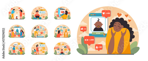 Sharent set. Parents frequently sharing their child personal data