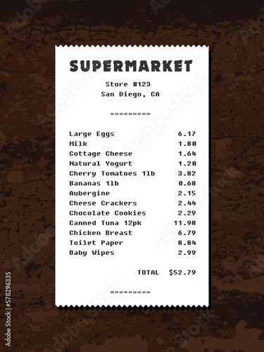 Grocery cash receipt - food prices in America