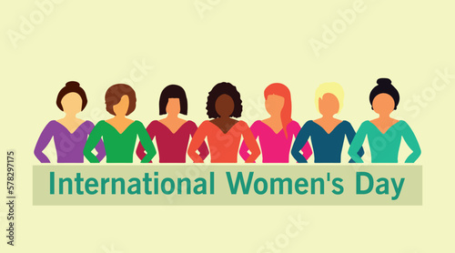 International Women's Day. Pattern women different nationalities and cultures illustration. Concept for banner and poster design. Vector, illustration.
