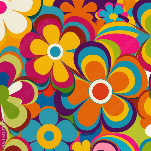 1960s style hippy flower power background. Generative Ai