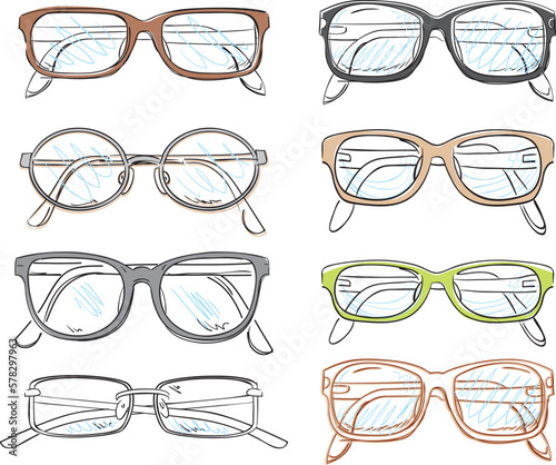 Glasses isolated on white. Hand drawn vector spectacles