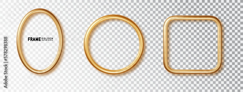 Realistic gold metal frame template of different shapes isolated. Realistic 3D design