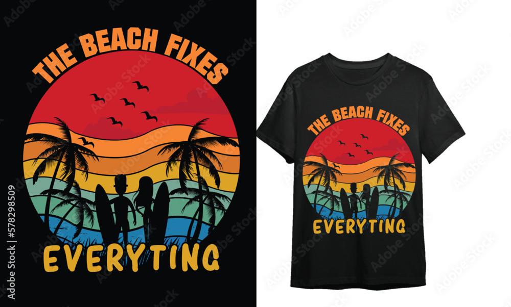 THE BEACH FIXES EVERYTHING / VINTAGE / SUMMERY t shirt design
