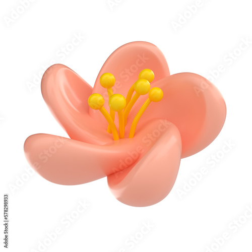 3D icon render spring Cherry Blossom Sakura illustration. Simple and cute petal isolated on white background with clipping path