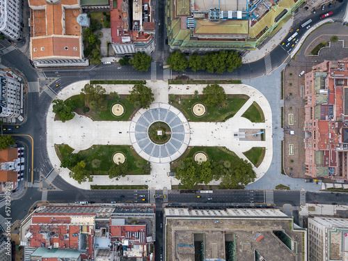 Aerial view of the Plaza de Mayo in the city of Buenos Aires.