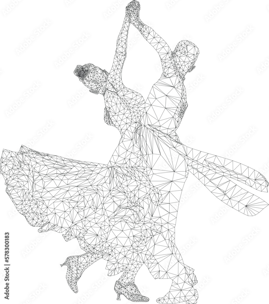 couple dancer dancing, ball gown skirt and coat tails whirling, a grid ...