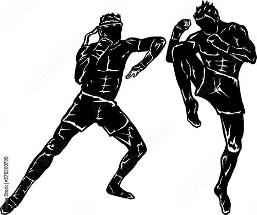 muay thai boxing fighter icon logo silhouette