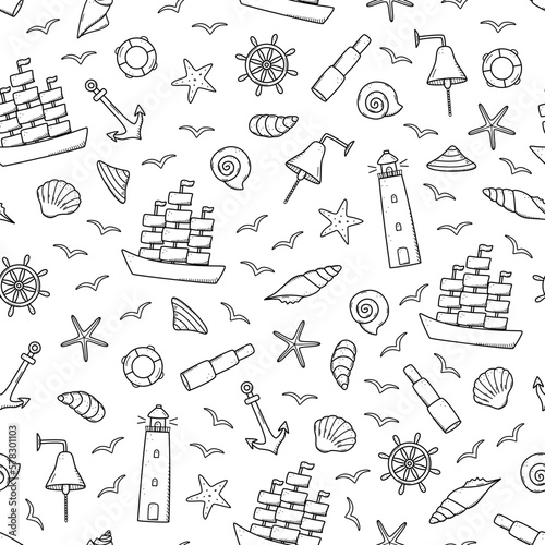 Fotografia Seamless pattern doodle icons of sea life