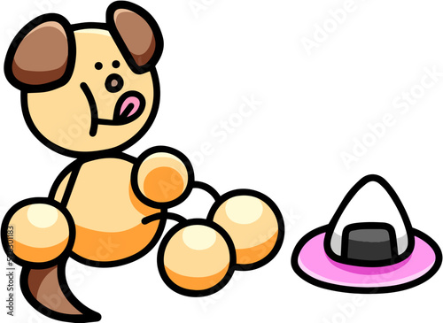 満腹になるわんんまるのイラスト　犬