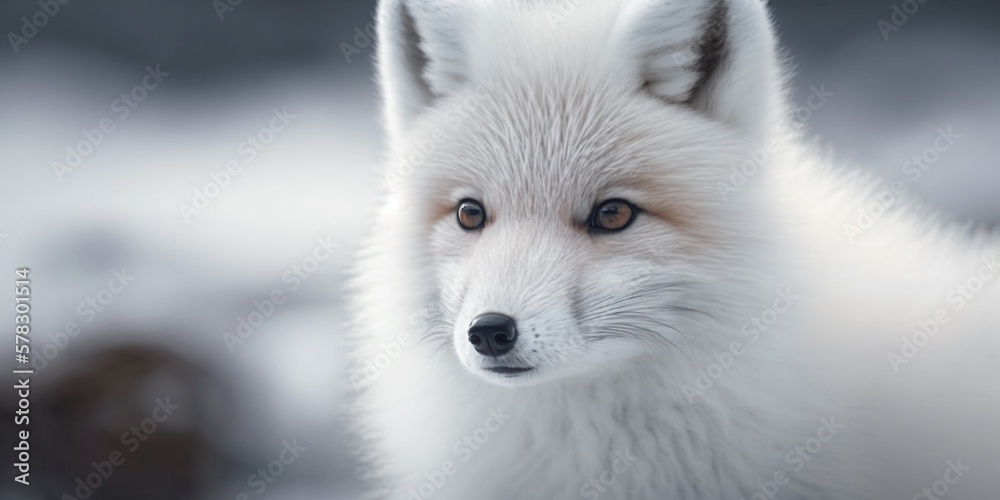 Hübscher junger weißer Fuchs in freier Natur mit Schnee Porträt, ai generativ Hübscher junger weißer Fuchs in freier Natur mit Schnee Porträt, ai generativ