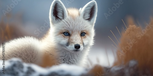 Weißer Fuchs in freier Natur mit Schnee Porträt, ai generativ