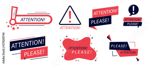 Attention sign and banner collection. Please attention important message