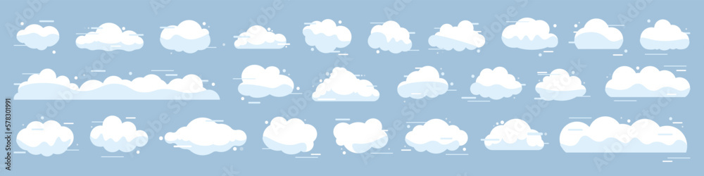 Cartoon sky cloud collection in a flat design. Set of cloud icons