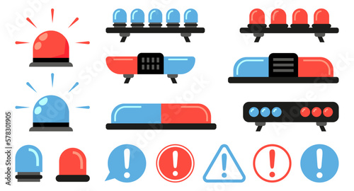 Siren and police attention siren collection in a flat design