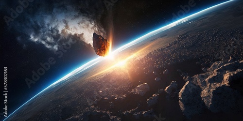 Meteorit Asteroid Einschlag auf Erde Simulation, ai generativ 