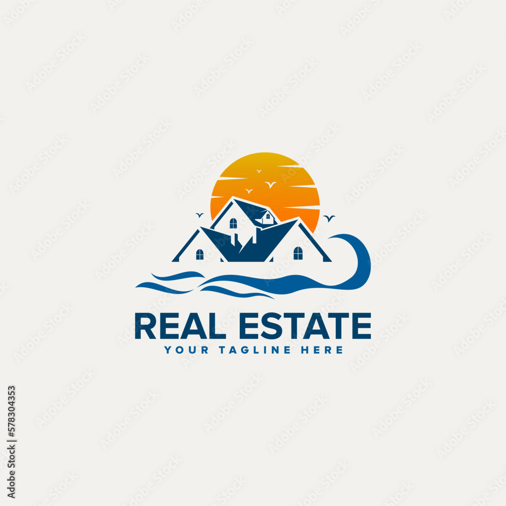 Real Estate Logo Image With Tree Bird And Sun Real Estate Logo Image With Tree Bird And Sun