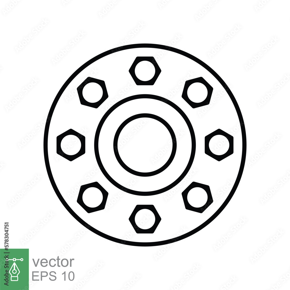 Round flange line icon. Simple outline style for web and app. Vector illustration isolated on white background. EPS 10. Round flange line icon. Simple outline style for web and app. Vector illustration isolated on white background. EPS 10.