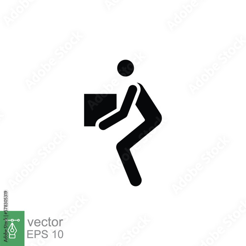 Lifting weights icon. Simple solid style for web template and app. Lift, man carry heavy box, delivery boy. Black silhouette, glyph vector illustration design isolated on white background. EPS 10.