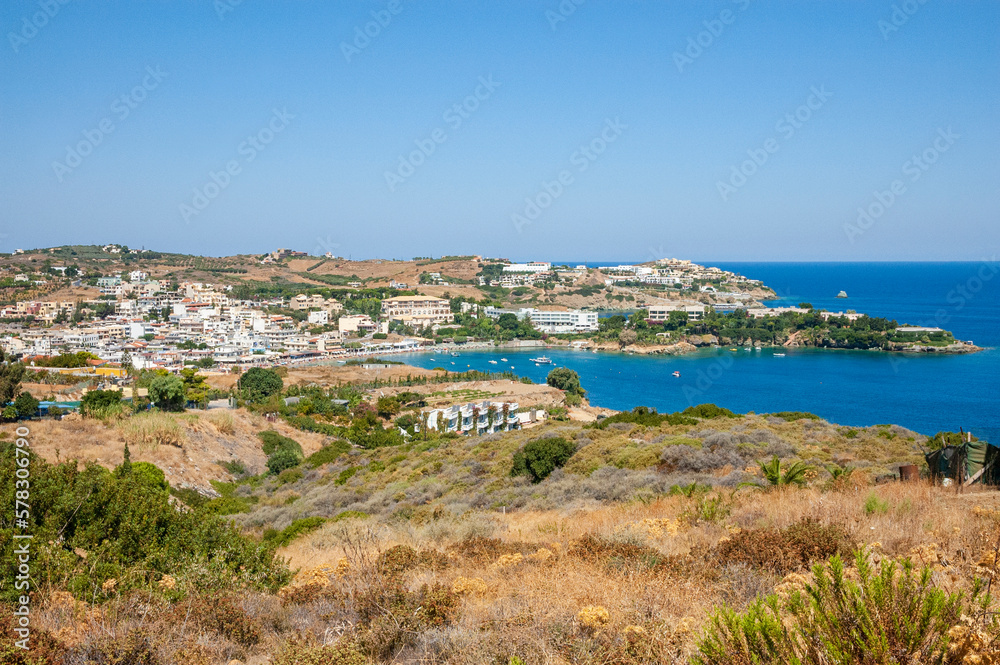 Coastal view of Agia Pelagia Village, Crete island, Greece