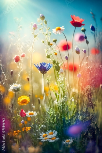 Beautiful wildflower meadow. Generative AI. © eyetronic