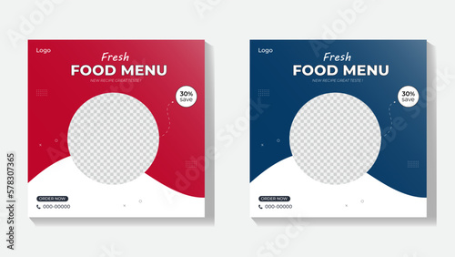 Fast food restaurant business marketing social media post or web banner template design with abstract. food menu, fresh