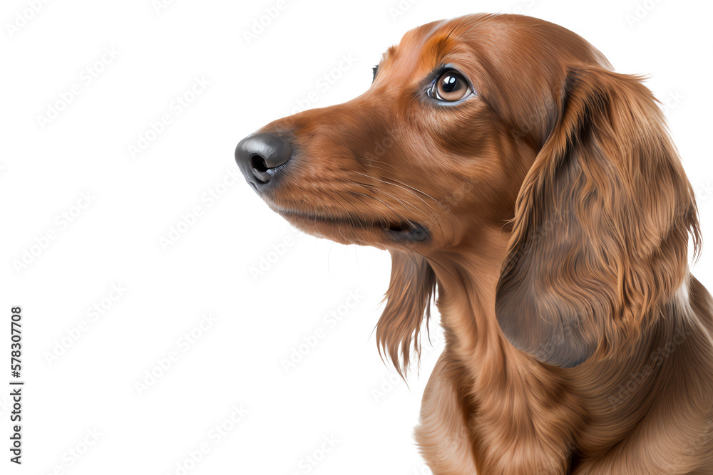 A handsome Dachshund with a brown coat, showcasing its adorable face in a side view portrait. Generative AI.