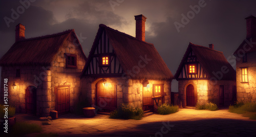 Ai Digital Illustration Medieval Village