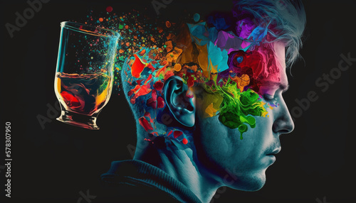 Temporary brain activity due to drug abuse, psylocybin brain, ketamine, creativity  photo