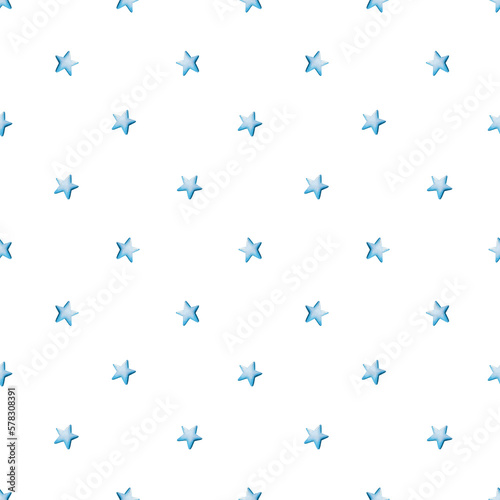Watercolor seamless pattern with blue stars. Hand painting on an isolated background. For designers, decoration, postcards, wrapping paper, scrapbooking, covers, invitations, posters and textile