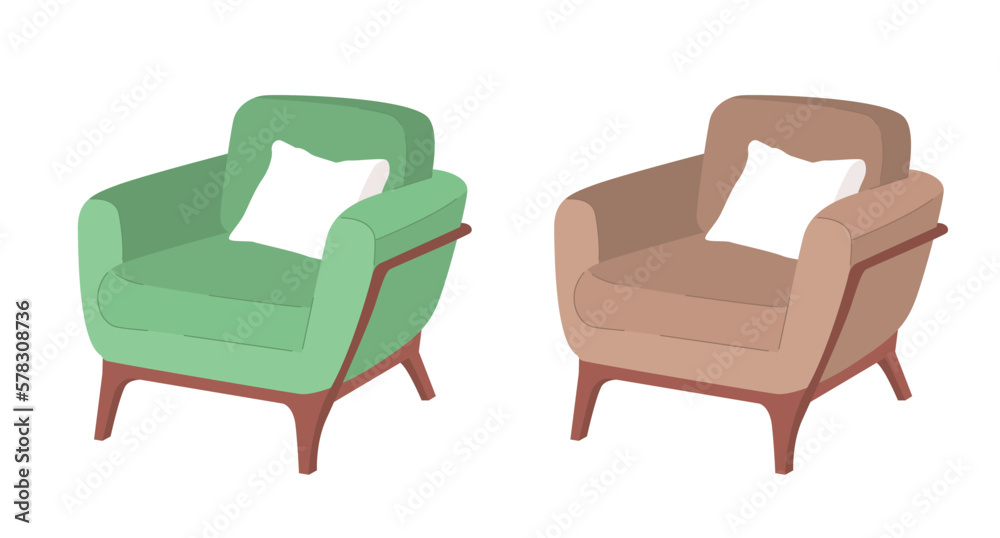 Retro upholstered armchairs semi flat color vector objects set. Editable elements. Full sized icons on white. Simple cartoon style spot illustration pack for web graphic design and animation