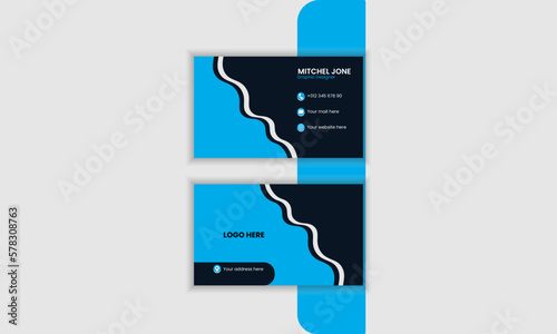 Fototapeta Naklejka Na Ścianę i Meble -  Creative abstract minimal clean modren simple business card design templet  with syan and Navy blue color
