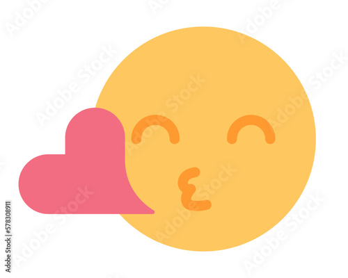 Emotion blowing kiss with red heart semi flat color vector icon. Fall in love. Editable full sized element on white. Simple cartoon style spot illustration for web graphic design and animation