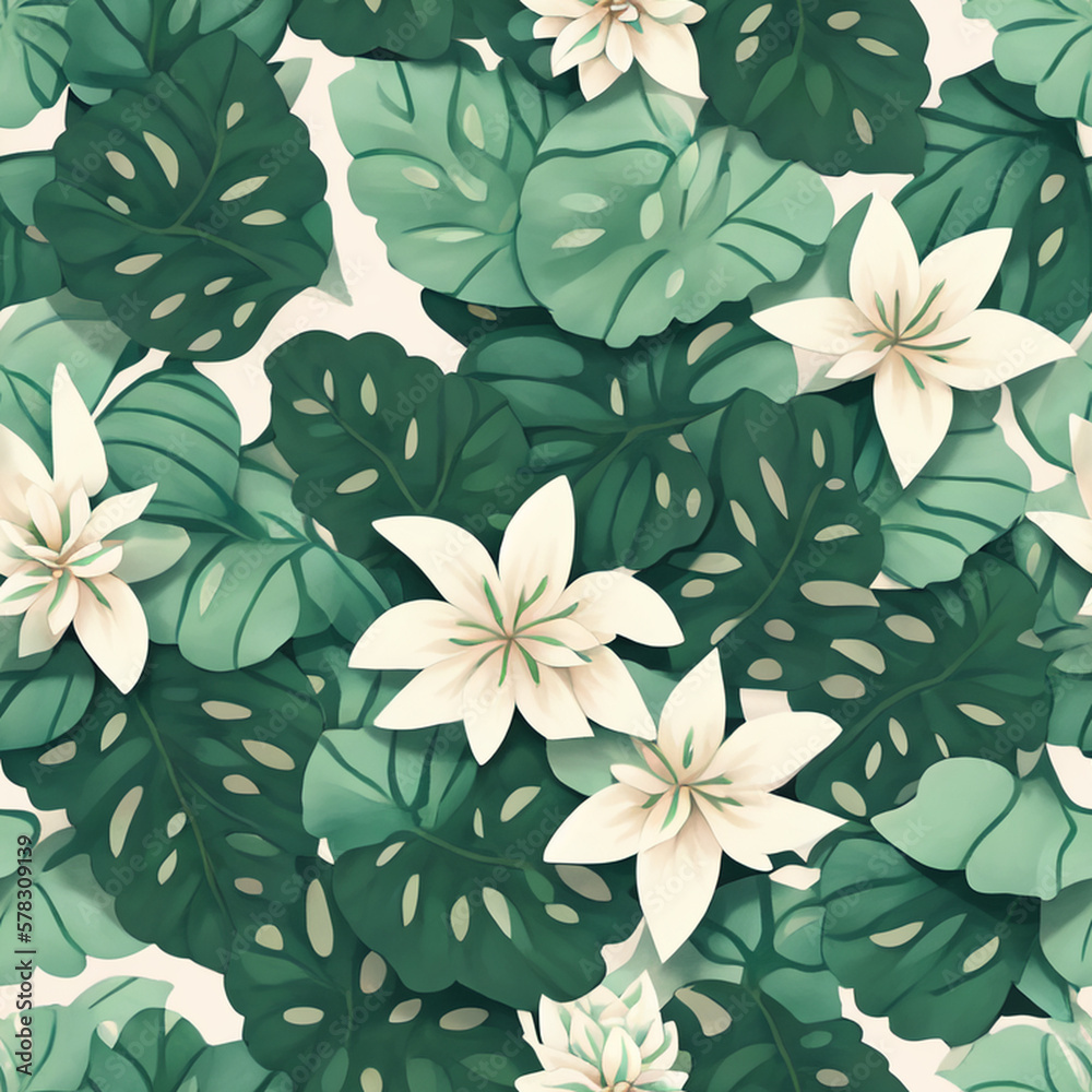 Botanical Floral Seamless Pattern Tile Spring Background With Flowers And Leaves, Generative AI Botanical Floral Seamless Pattern Tile Spring Background With Flowers And Leaves, Generative AI