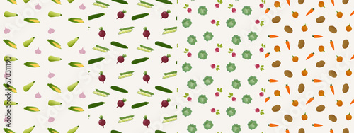 Set of seamless patterns with different vegetables