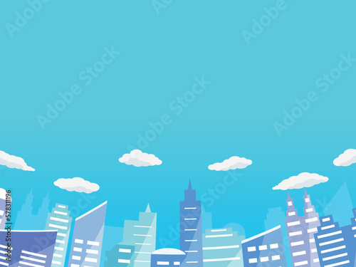 高層ビルの背景　横位置　青空