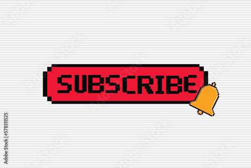 Subscribe button with bell icon.Pixel style with text.