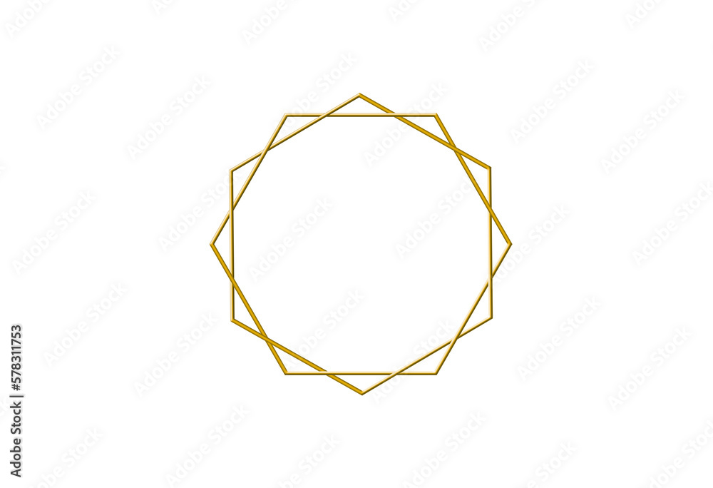 Gold frame with lshadow and light effects. Ddecoration in golden minimal style. Graphic metal element in geometric smal line polygon, hexagon shape intertwined. Isolated on transparent background. Top Gold frame with lshadow and light effects. Ddecoration in golden minimal style. Graphic metal element in geometric smal line polygon, hexagon shape intertwined. Isolated on transparent background. Top