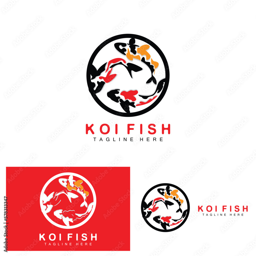 Koi Fish Logo Design, Chinese Lucky And Triumph Ornamental Fish Vector, Company Brand Gold Fish Icon Koi Fish Logo Design, Chinese Lucky And Triumph Ornamental Fish Vector, Company Brand Gold Fish Icon